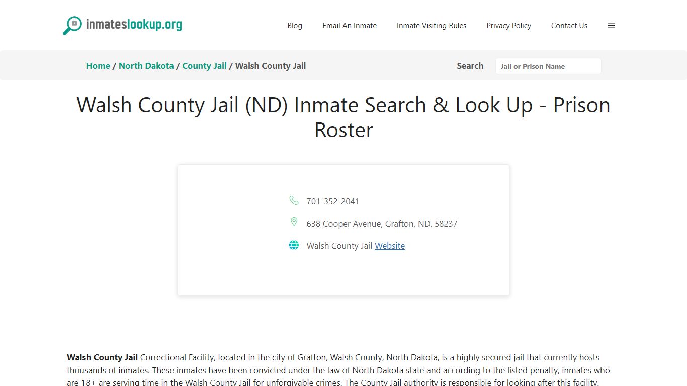 Walsh County Jail (ND) Inmate Search & Look Up - Prison Roster